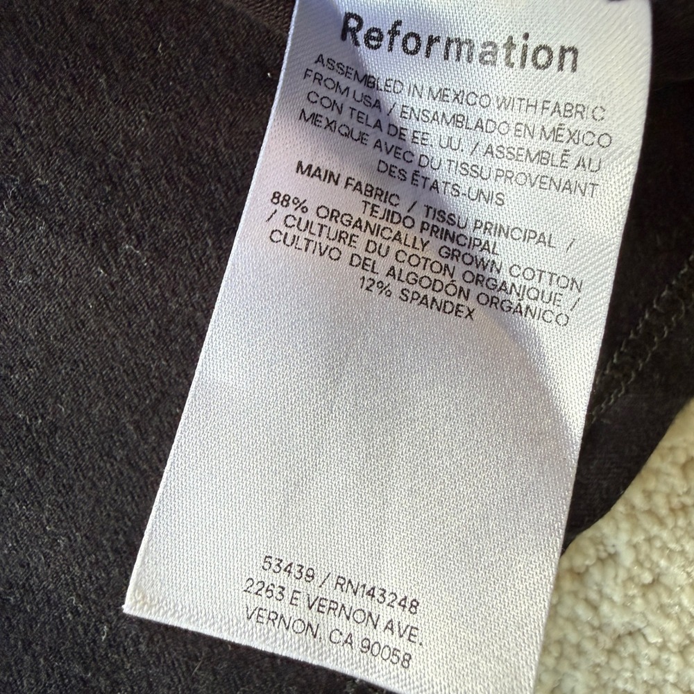 Reformation Mayve Knit Dress Womens Medium Black Organic Cotton Ruched Mini LBD - Picture 11 of 12